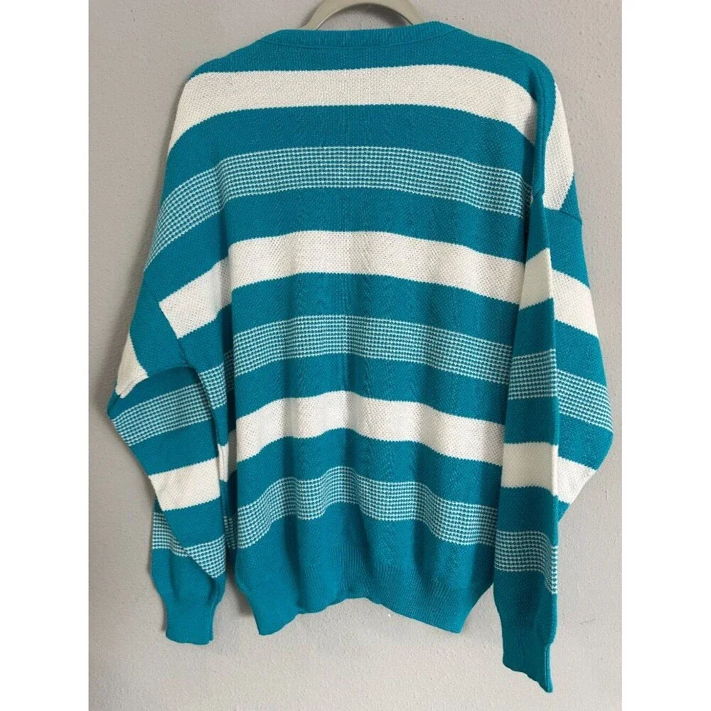Vintage Ellesse Italy Striped Sweater Men’s L Blue White Cotton Acrylic 90s Knit